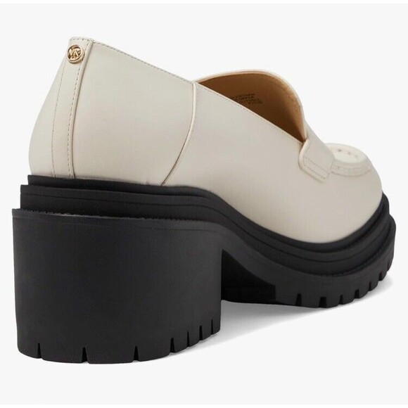 Michael Kors Rocco Block Heeled Loafer Leather LT Cream 9.5 - Picture 4 of 7